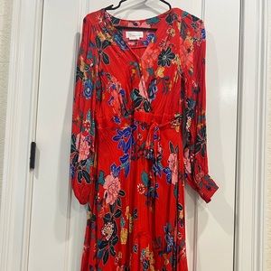 Size 6 red floral faux wrap dress